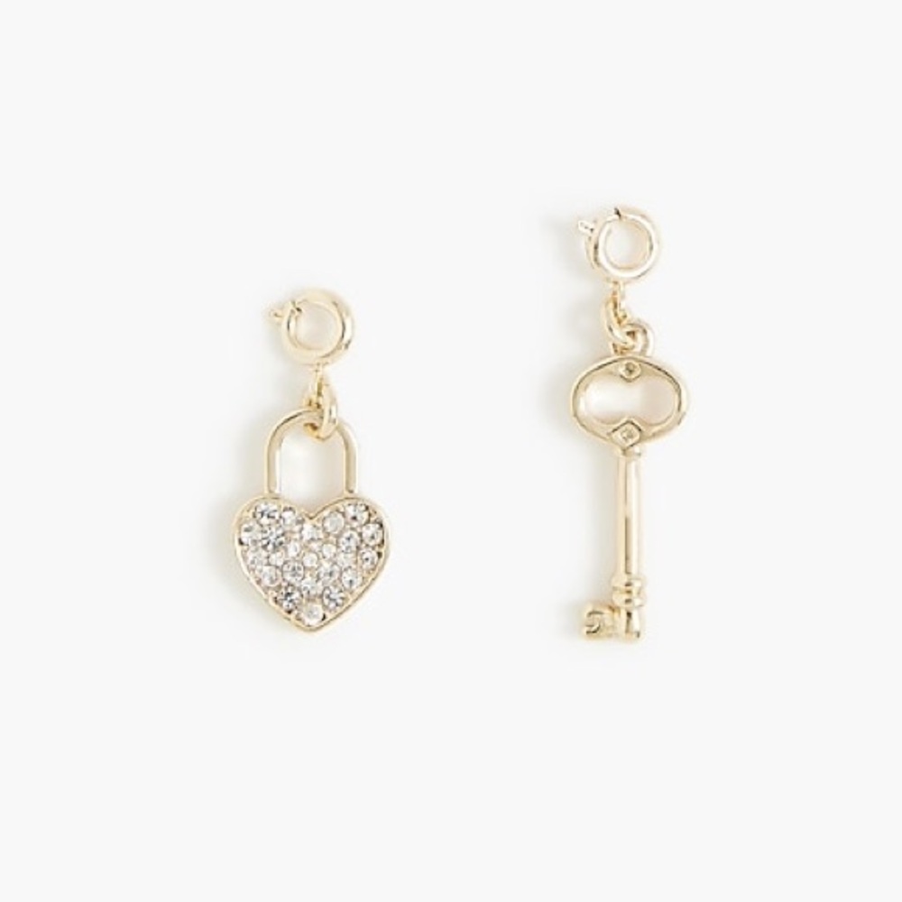 NWT J Crew Gold Heart Lock and Key Charm Set
